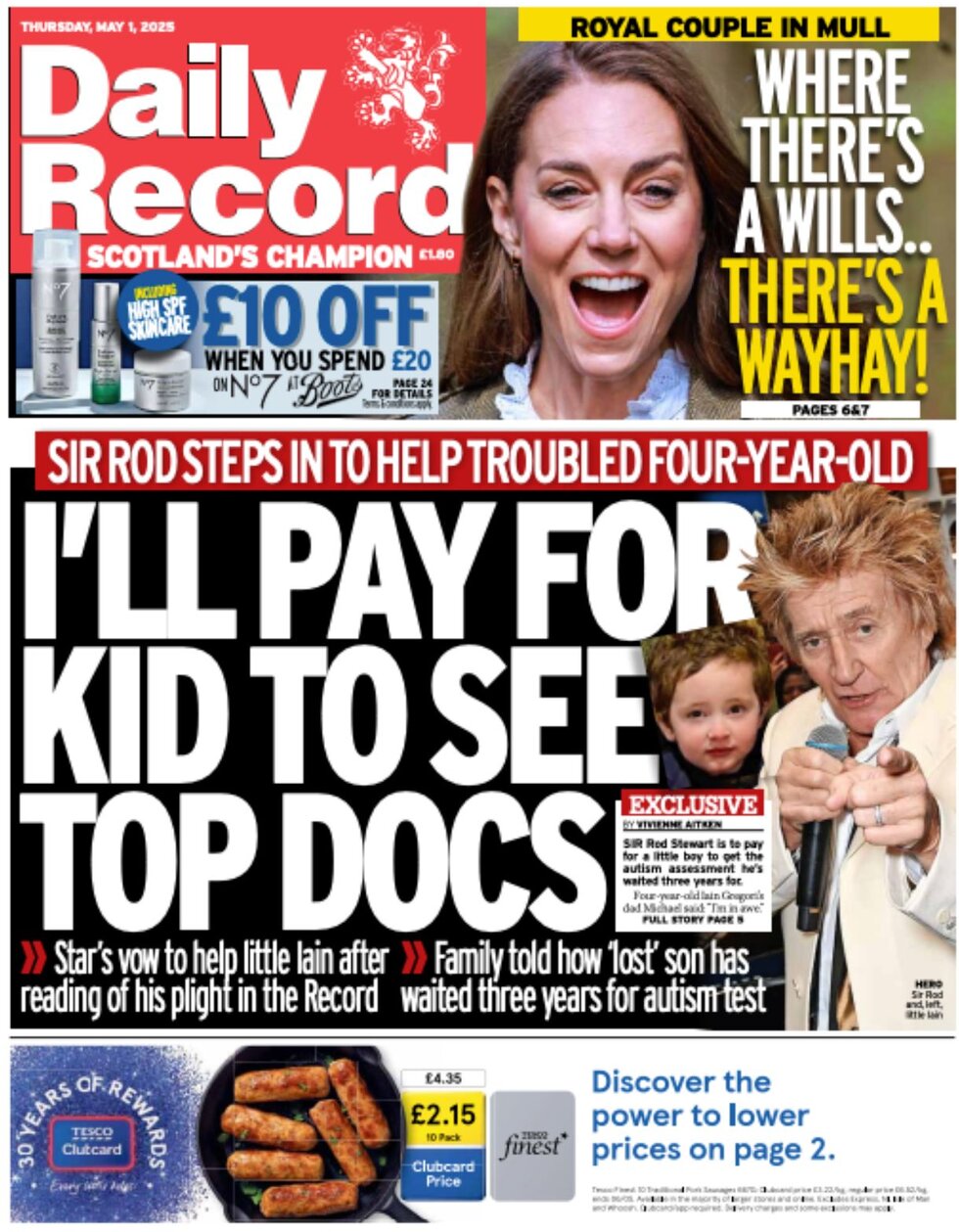 Prima Pagina Daily Record 01/05/2025