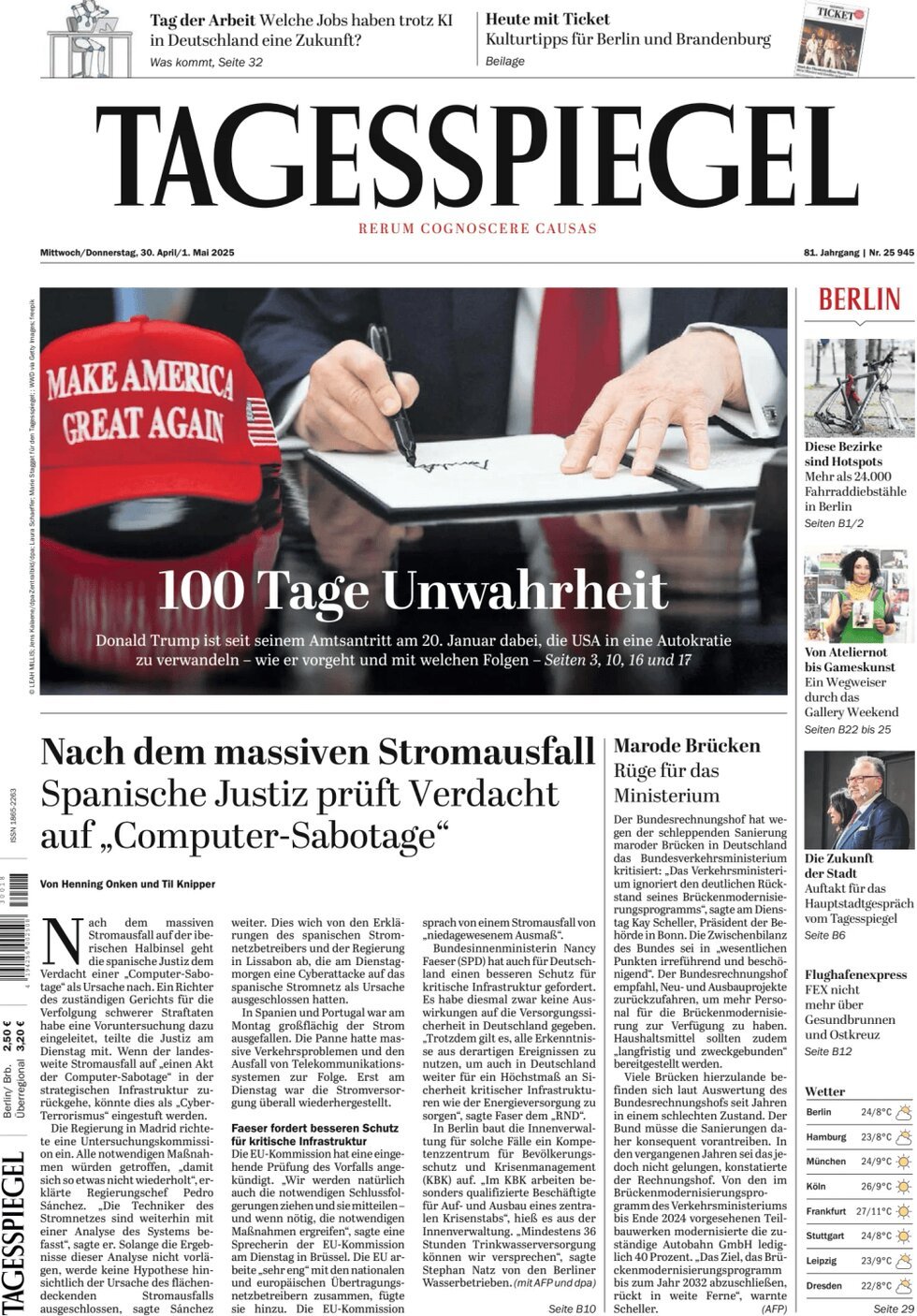 Prima Pagina Der Tagesspiegel 01/05/2025