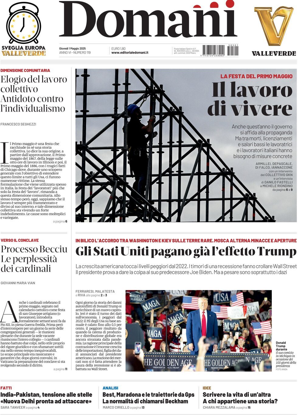 Prima Pagina Domani 01/05/2025