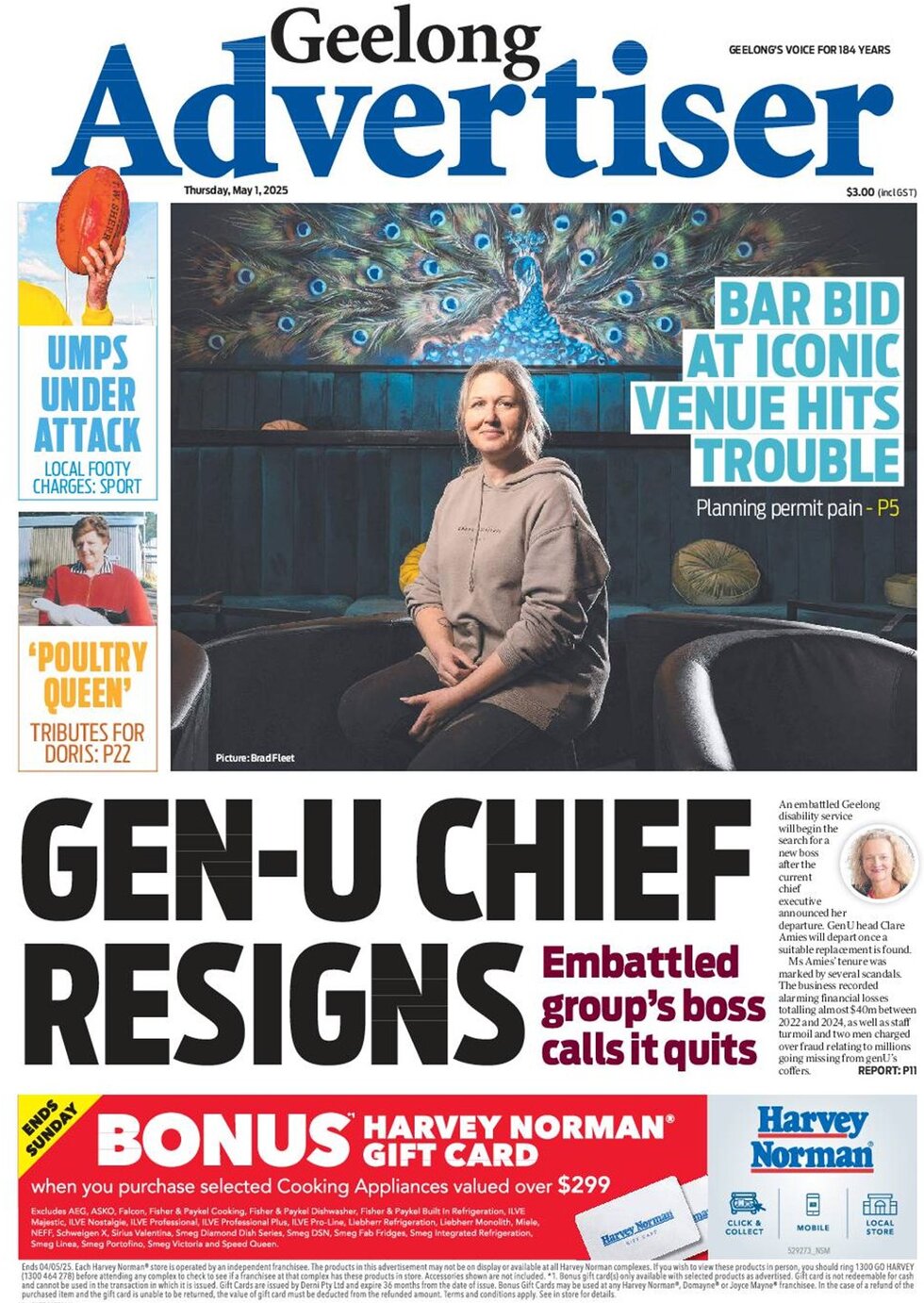 Prima Pagina Geelong Advertiser 01/05/2025