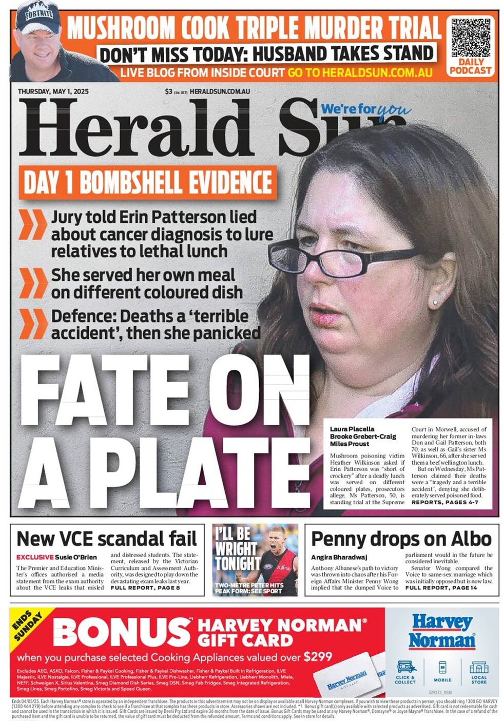 Prima Pagina Herald Sun 01/05/2025