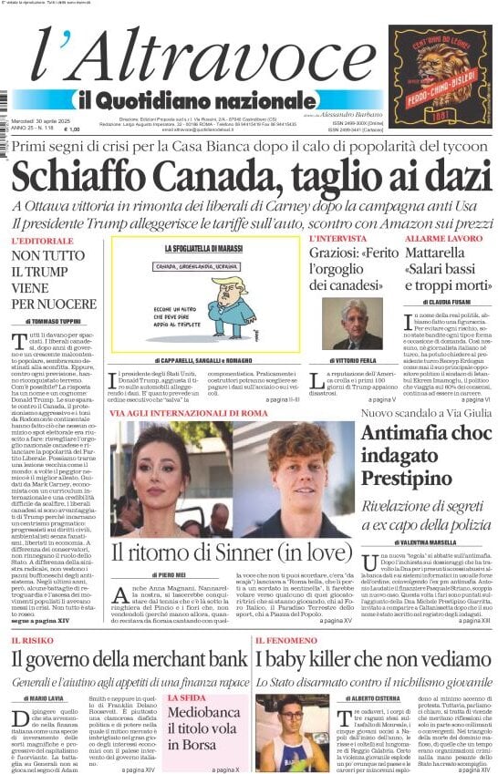 Prima Pagina Il Quotidiano del Sud L'Altravoce 30/04/2025