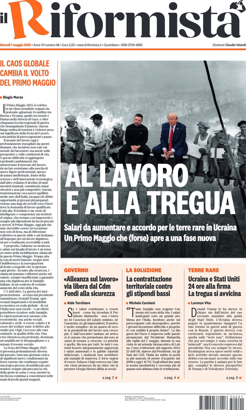 Prima Pagina Il Riformista 01/05/2025
