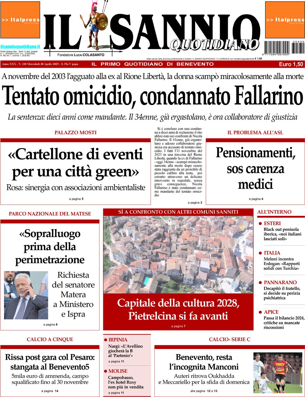 Prima Pagina Il Sannio Quotidiano 30/04/2025