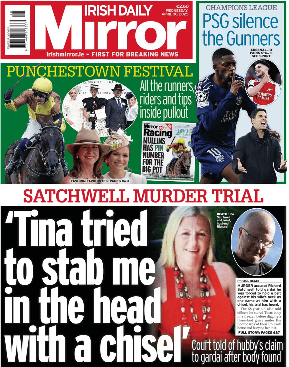 Prima Pagina Irish Daily Mirror 30/04/2025