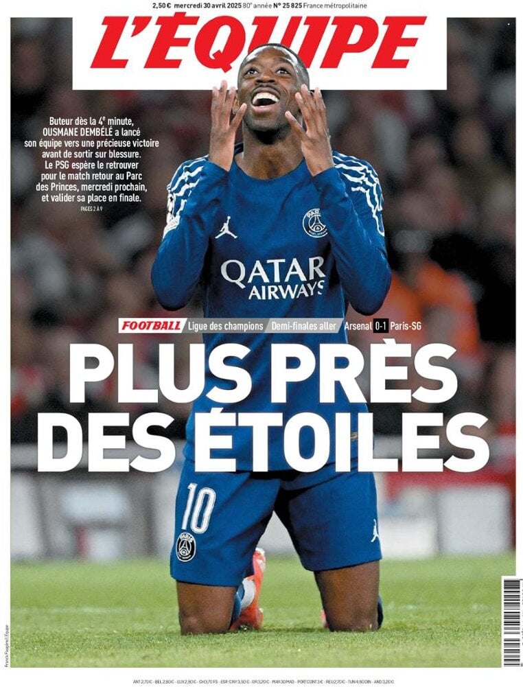 Prima Pagina L'Equipe 30/04/2025
