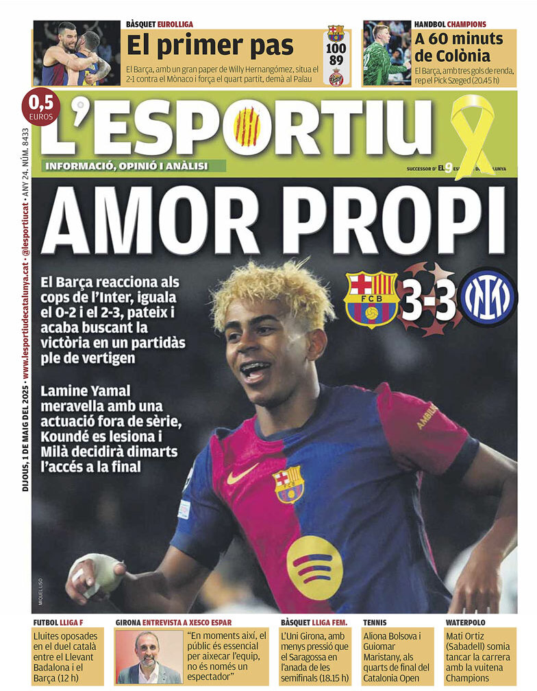 Prima Pagina L'Esportiu 01/05/2025