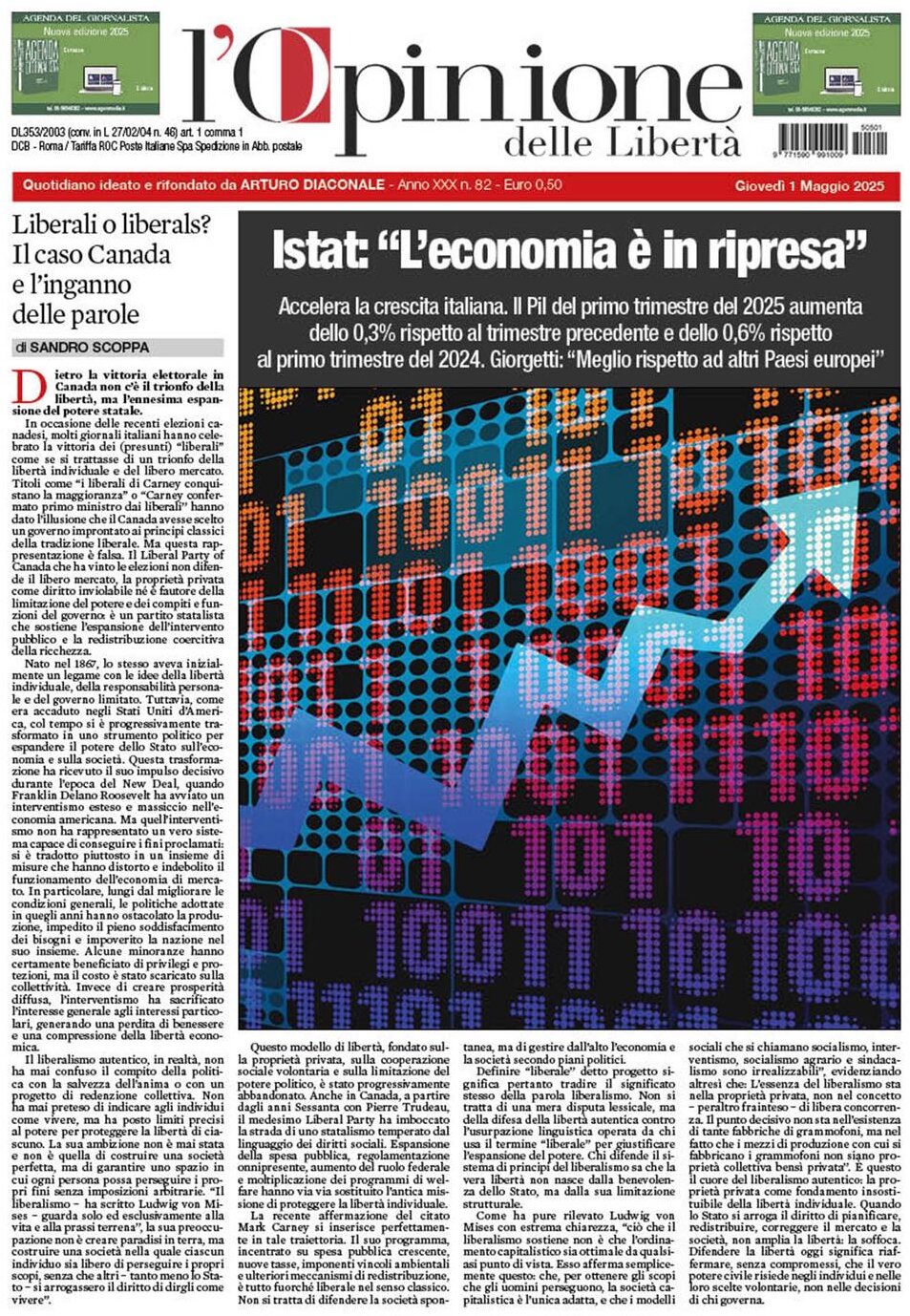 Prima Pagina L'Opinione delle Libertà 01/05/2025