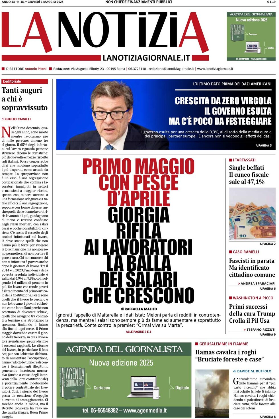 Prima Pagina La Notizia 01/05/2025