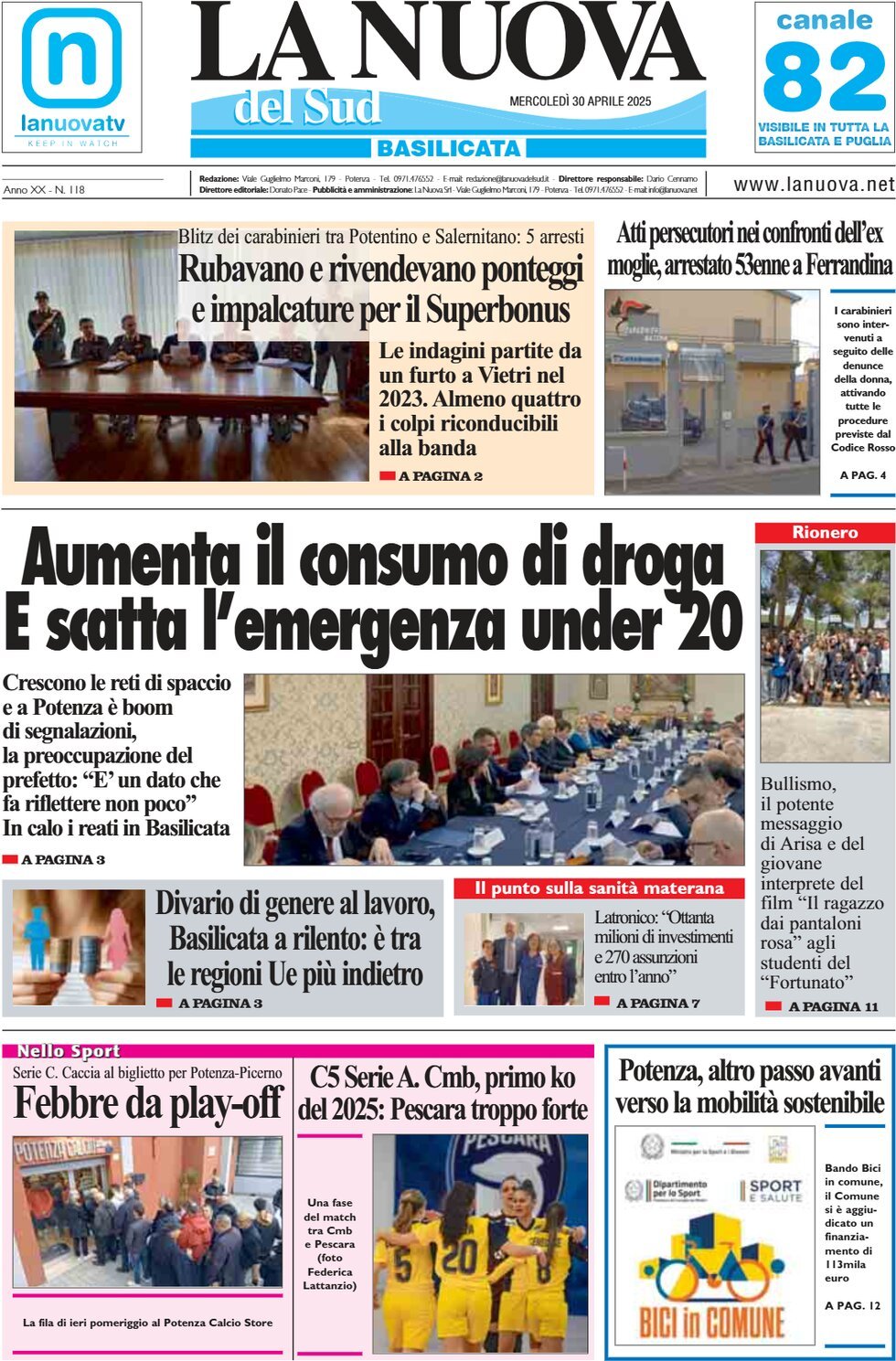 Prima Pagina La Nuova del Sud (Basilicata) 30/04/2025