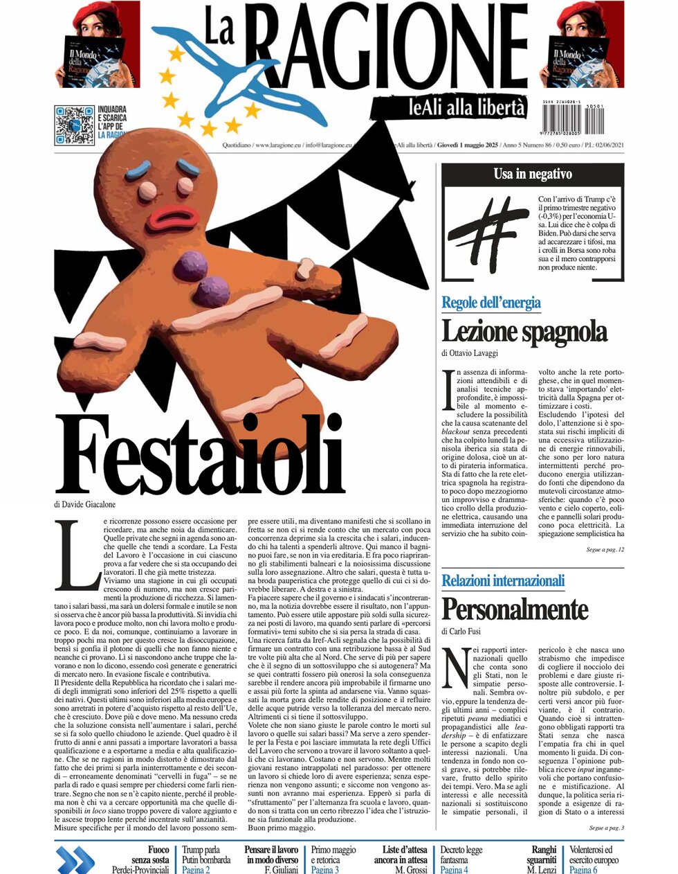 Prima Pagina La Ragione 01/05/2025