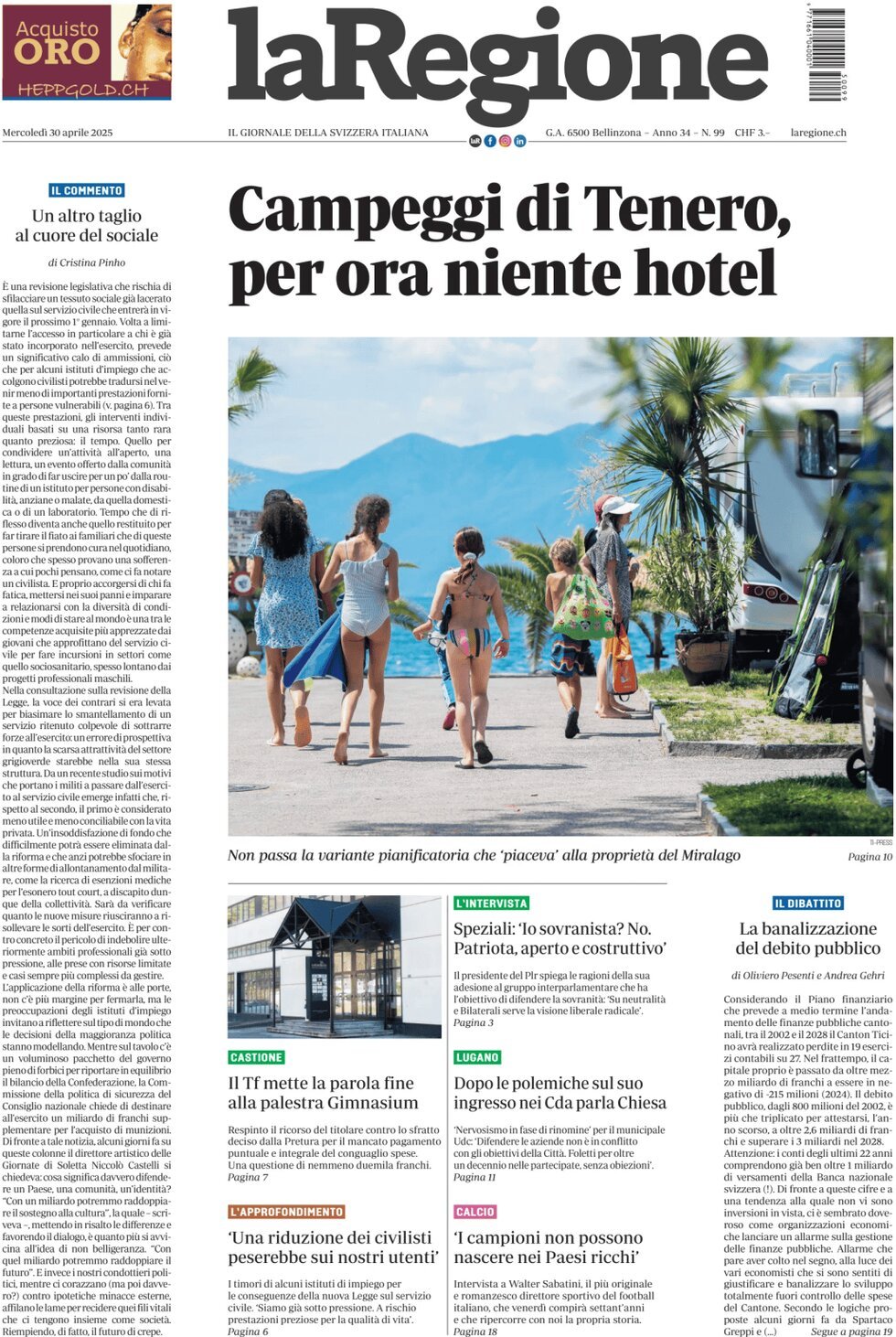 Prima Pagina La Regione 30/04/2025