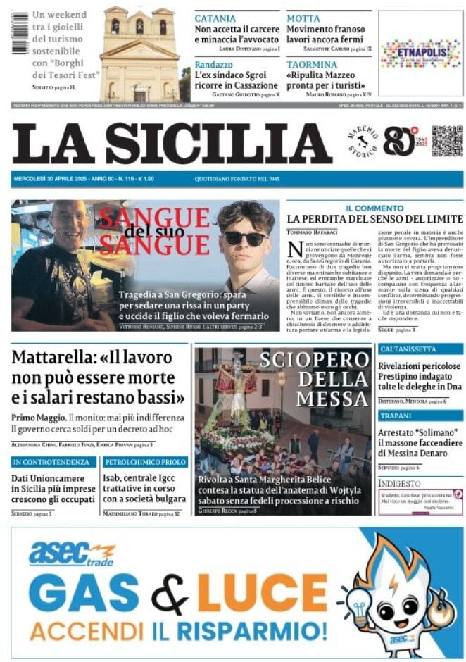 Prima Pagina La Sicilia 30/04/2025