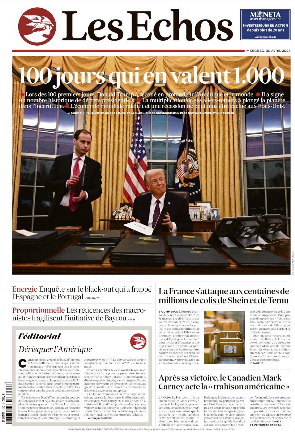 Prima Pagina Les Échos 30/04/2025