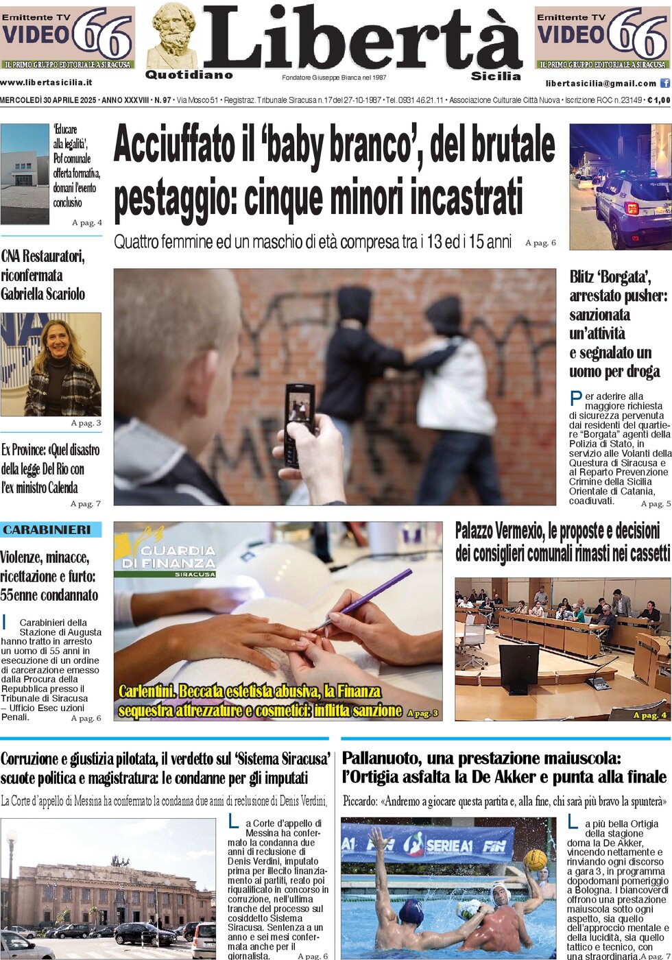 Prima Pagina Libertà Sicilia 30/04/2025