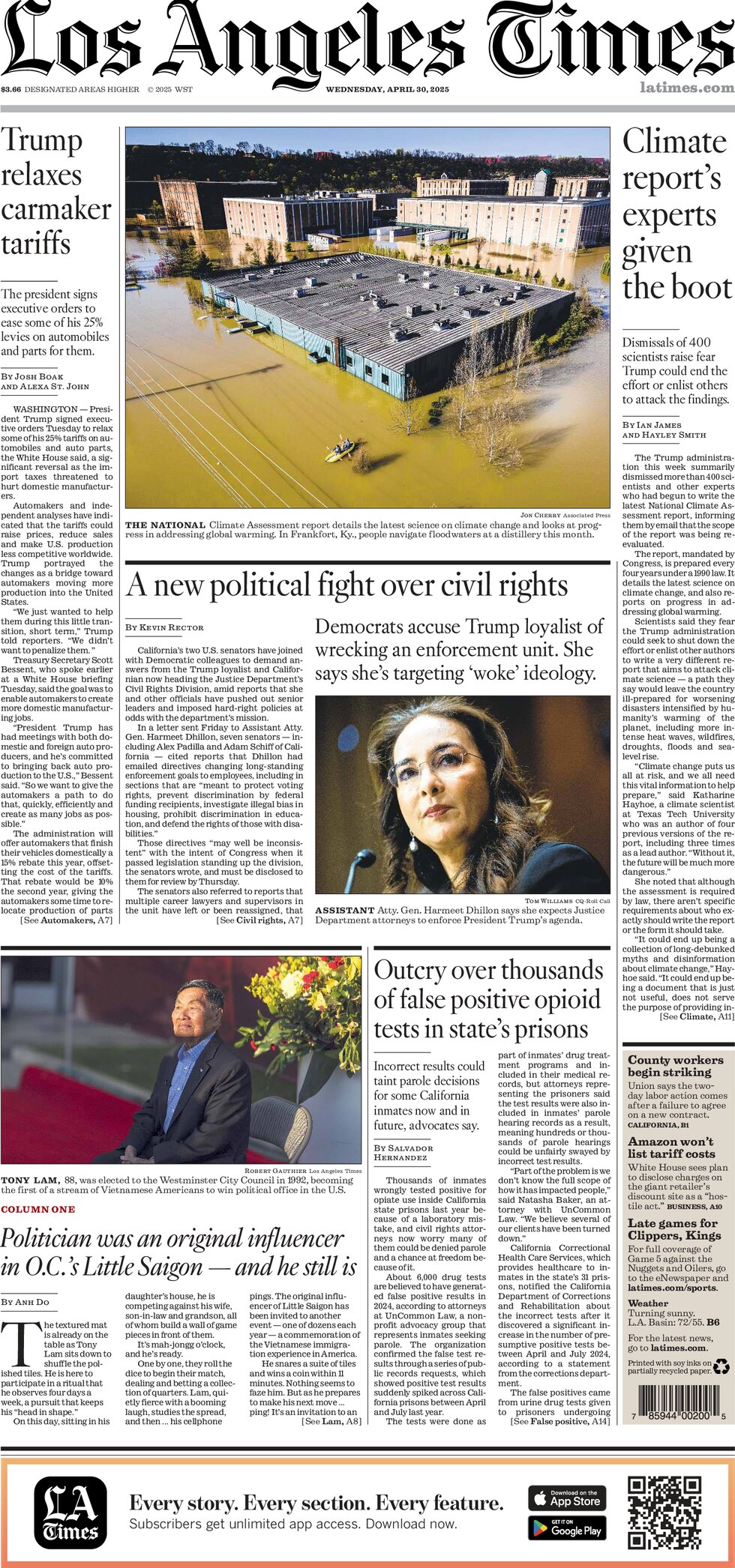 Prima Pagina Los Angeles Times 30/04/2025