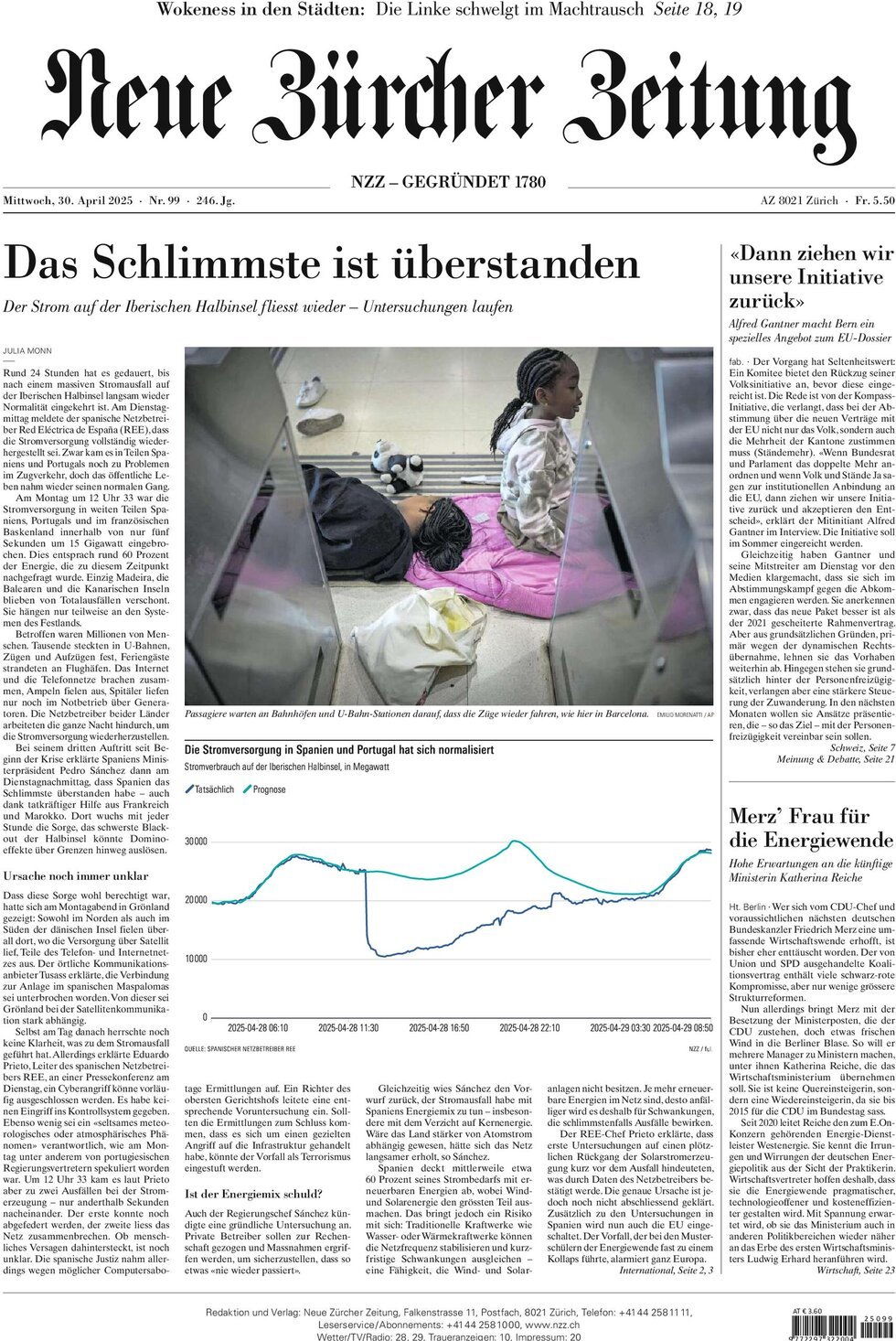Prima Pagina NZZ (Neue Zürcher Zeitung) 30/04/2025