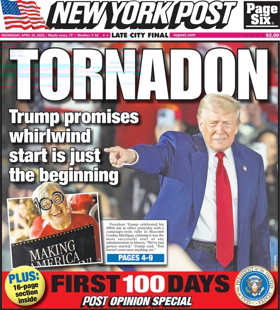 Prima Pagina New York Post 30/04/2025