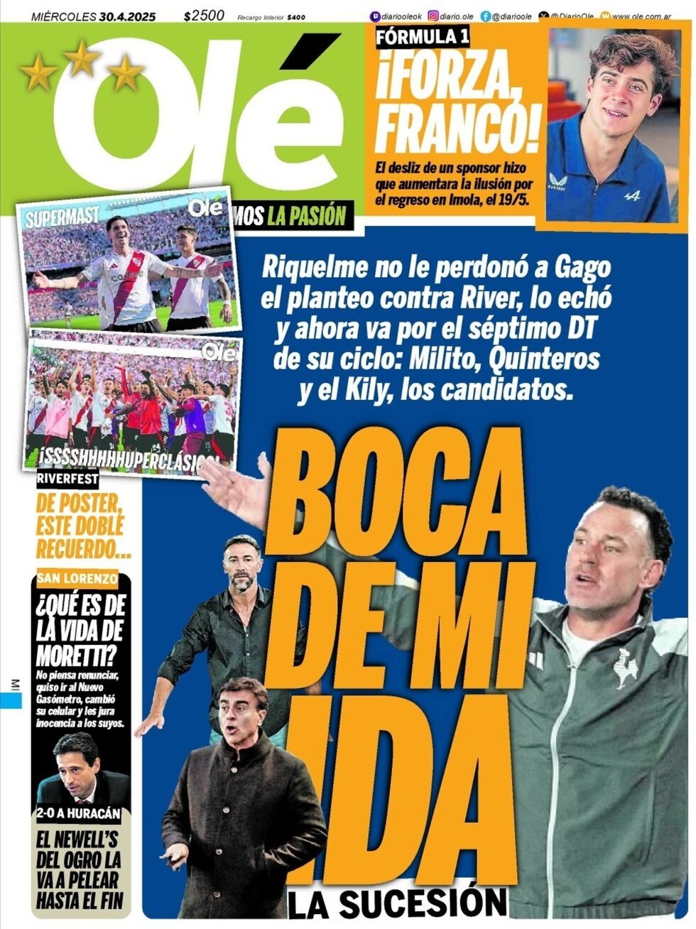 Prima Pagina Olé 30/04/2025