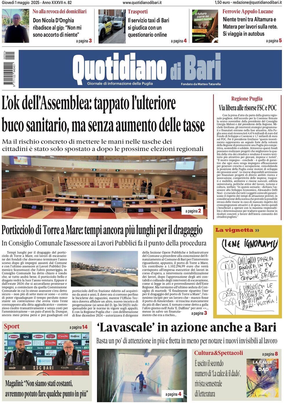 Prima Pagina Quotidiano di Bari 01/05/2025