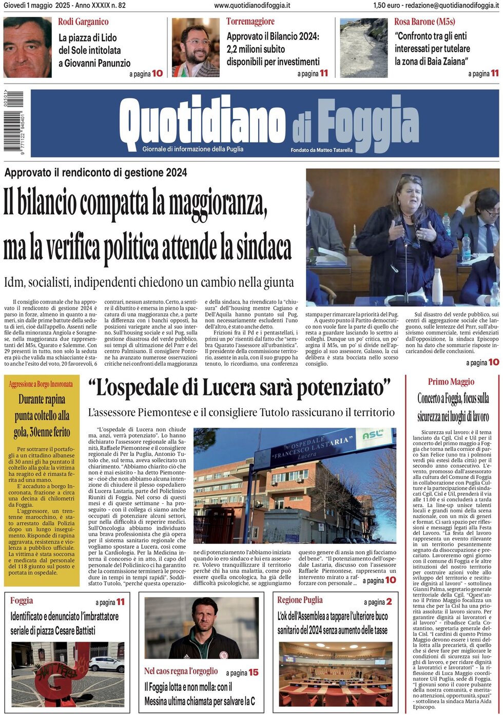 Prima Pagina Quotidiano di Foggia 01/05/2025