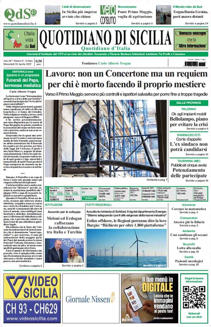 Prima Pagina Quotidiano di Sicilia 30/04/2025