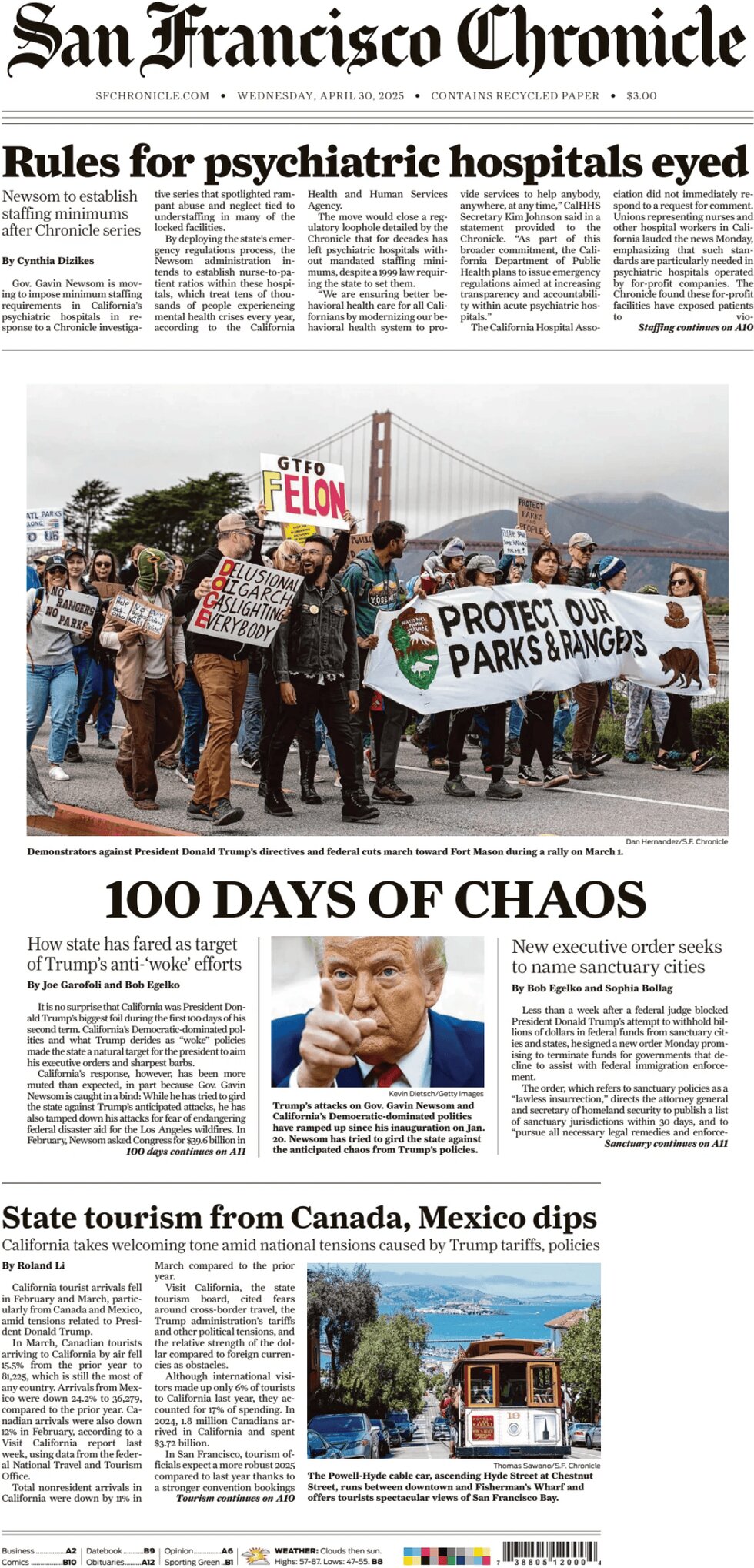 Prima Pagina San Francisco Chronicle 30/04/2025