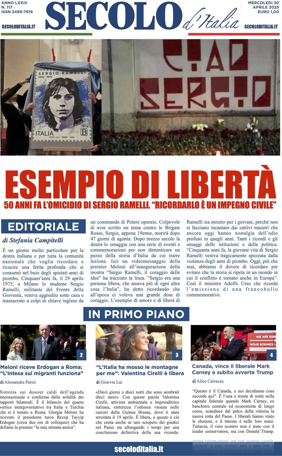 Prima Pagina Secolo d'Italia 30/04/2025