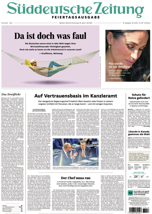 Prima Pagina Süddeutsche Zeitung 30/04/2025
