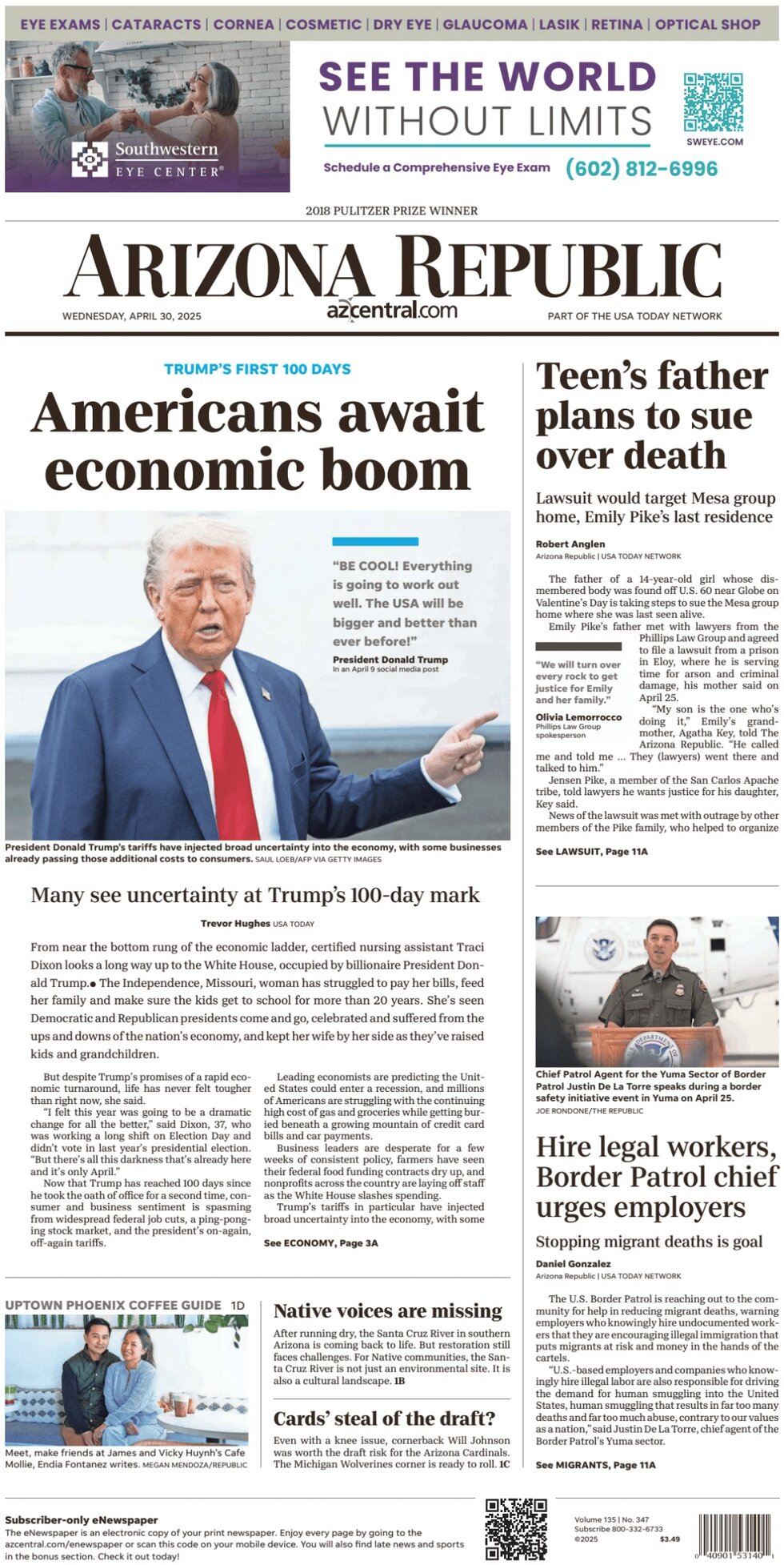 Prima Pagina The Arizona Republic 30/04/2025