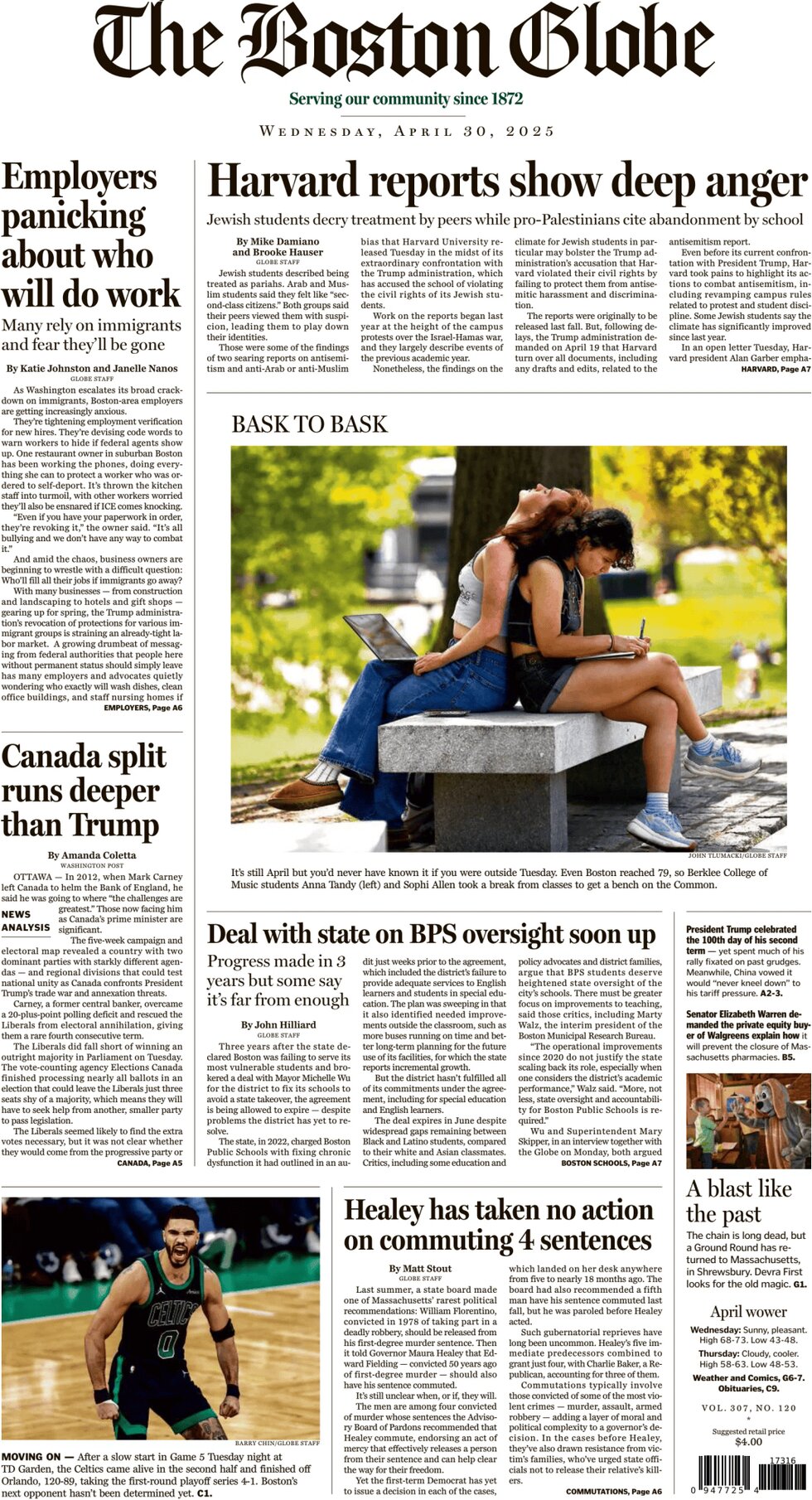 Prima Pagina The Boston Globe 30/04/2025