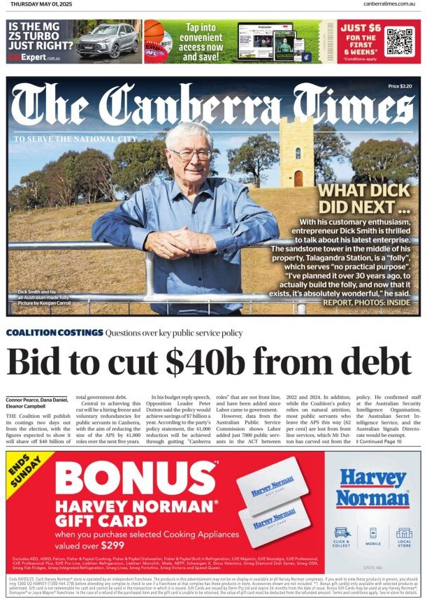 Prima Pagina The Canberra Times 01/05/2025