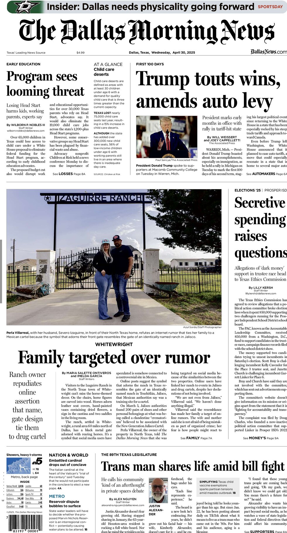 Prima Pagina The Dallas Morning News 30/04/2025