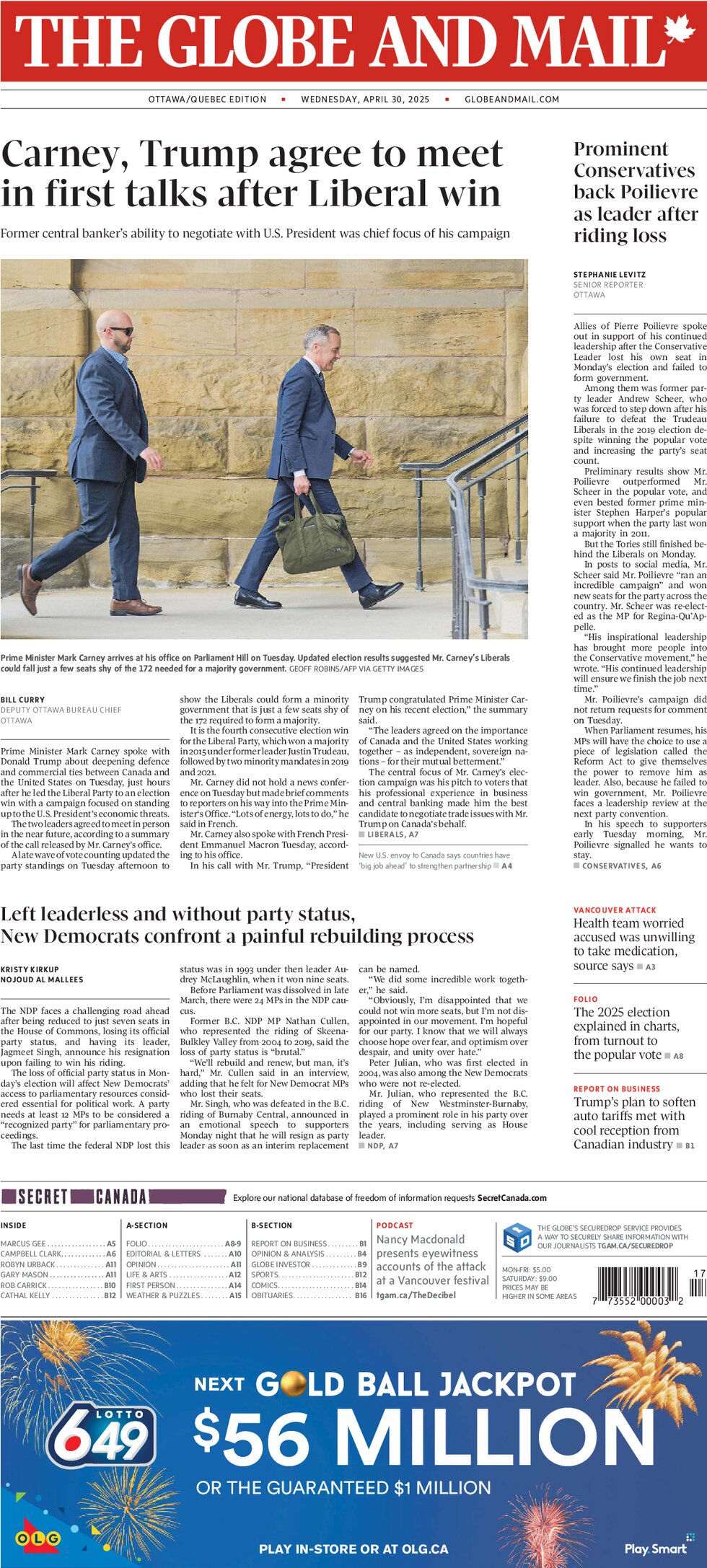Prima Pagina The Globe and Mail 30/04/2025