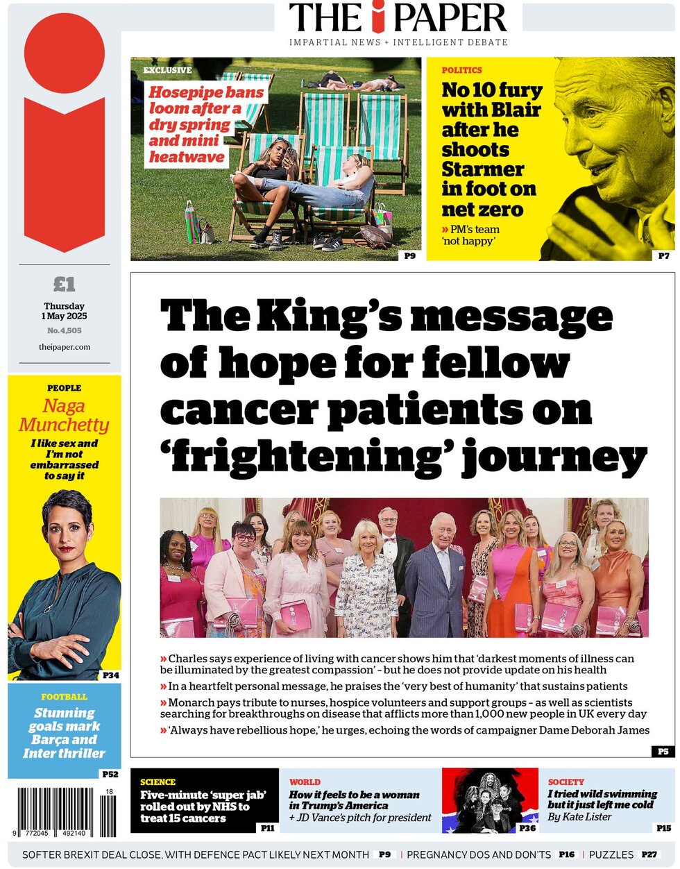 Prima Pagina The i Newspaper 01/05/2025