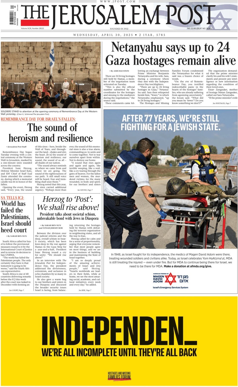 Prima Pagina The Jerusalem Post 30/04/2025