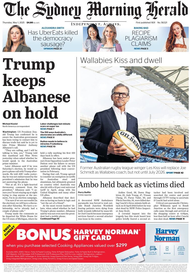 Prima Pagina The Sydney Morning Herald 01/05/2025