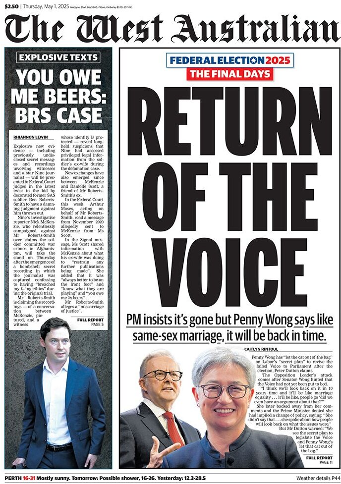 Prima Pagina The West Australian 01/05/2025