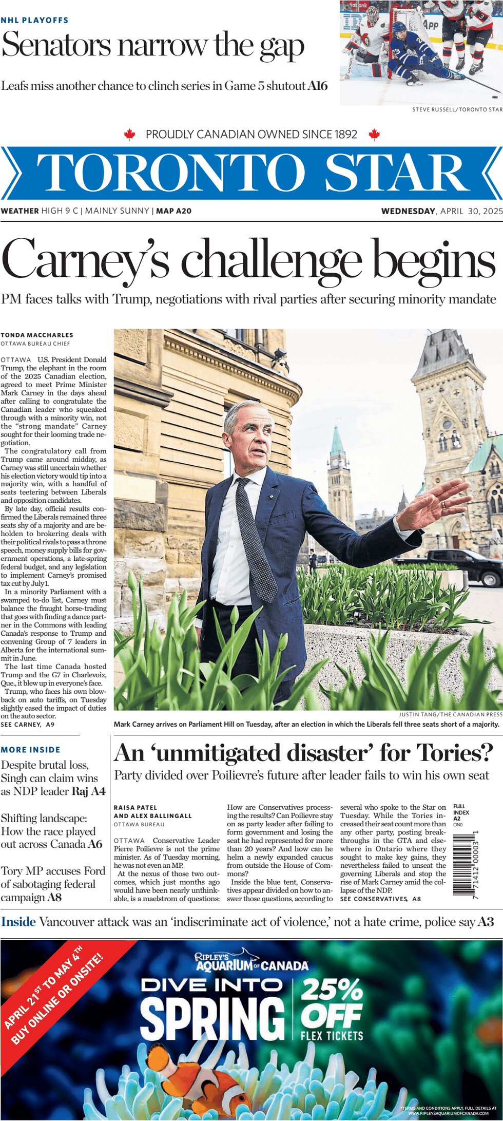 Prima Pagina Toronto Star 30/04/2025