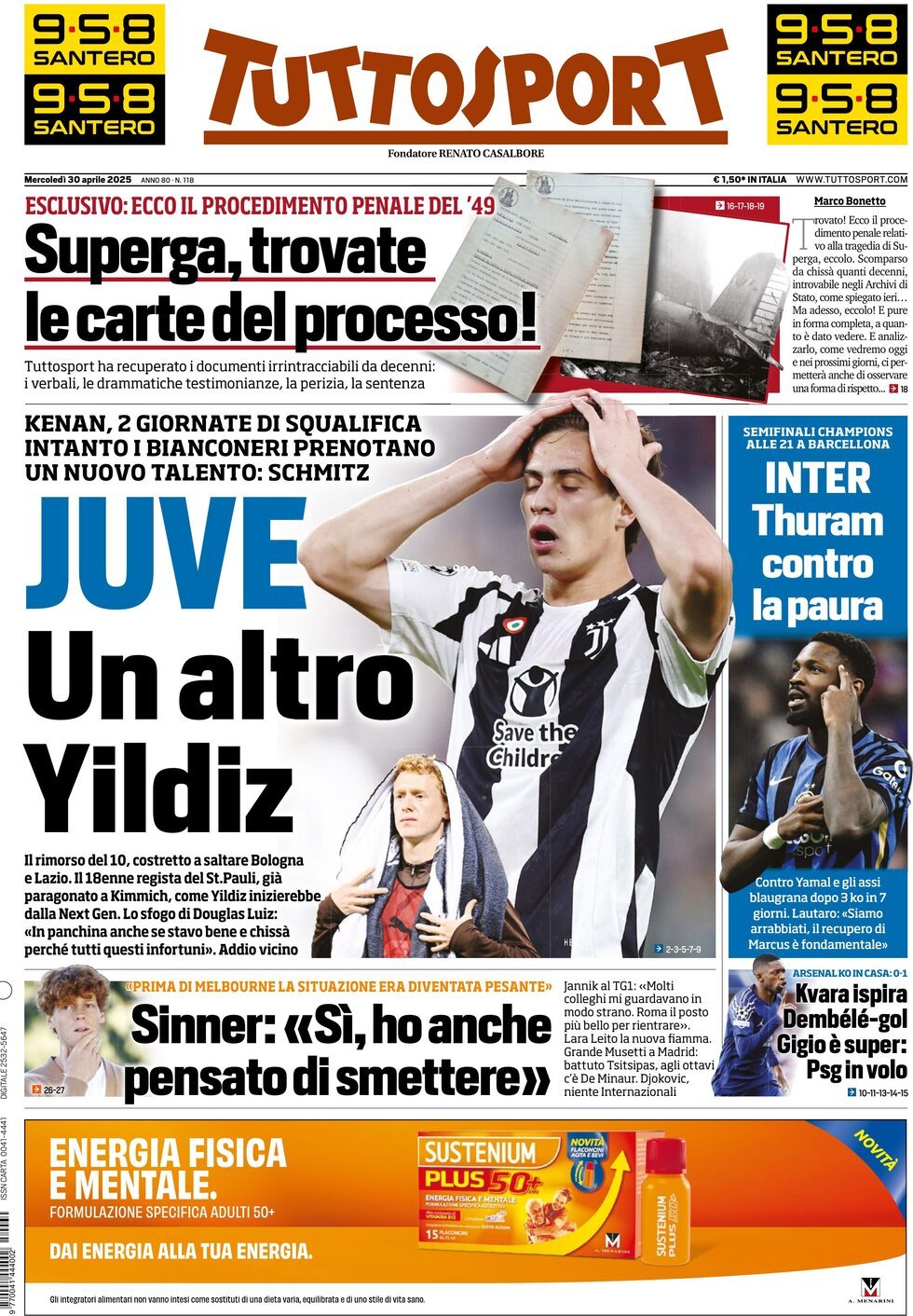 Prima Pagina Tuttosport 30/04/2025