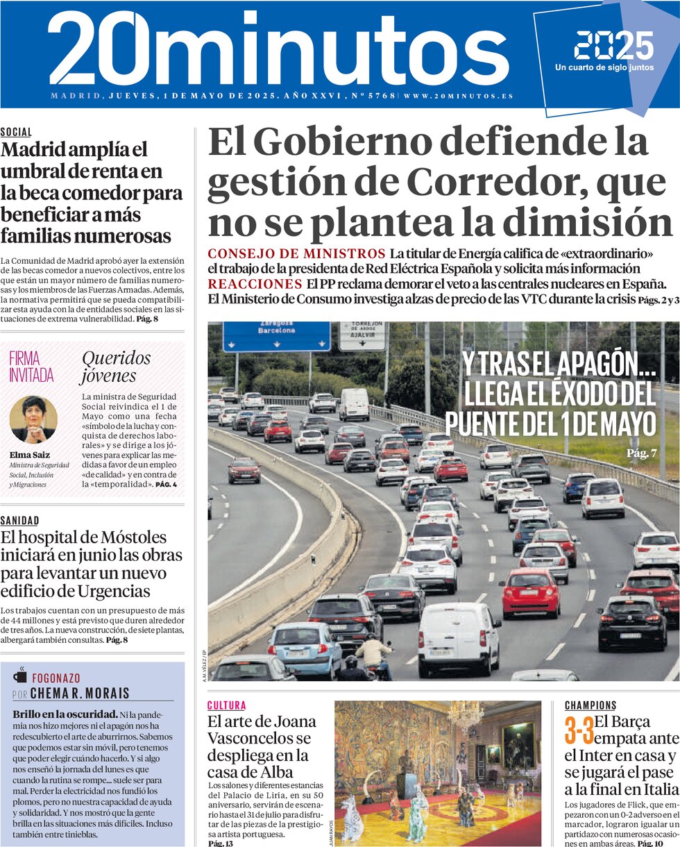 Prima Pagina 20 minutos (Madrid) 01/05/2025