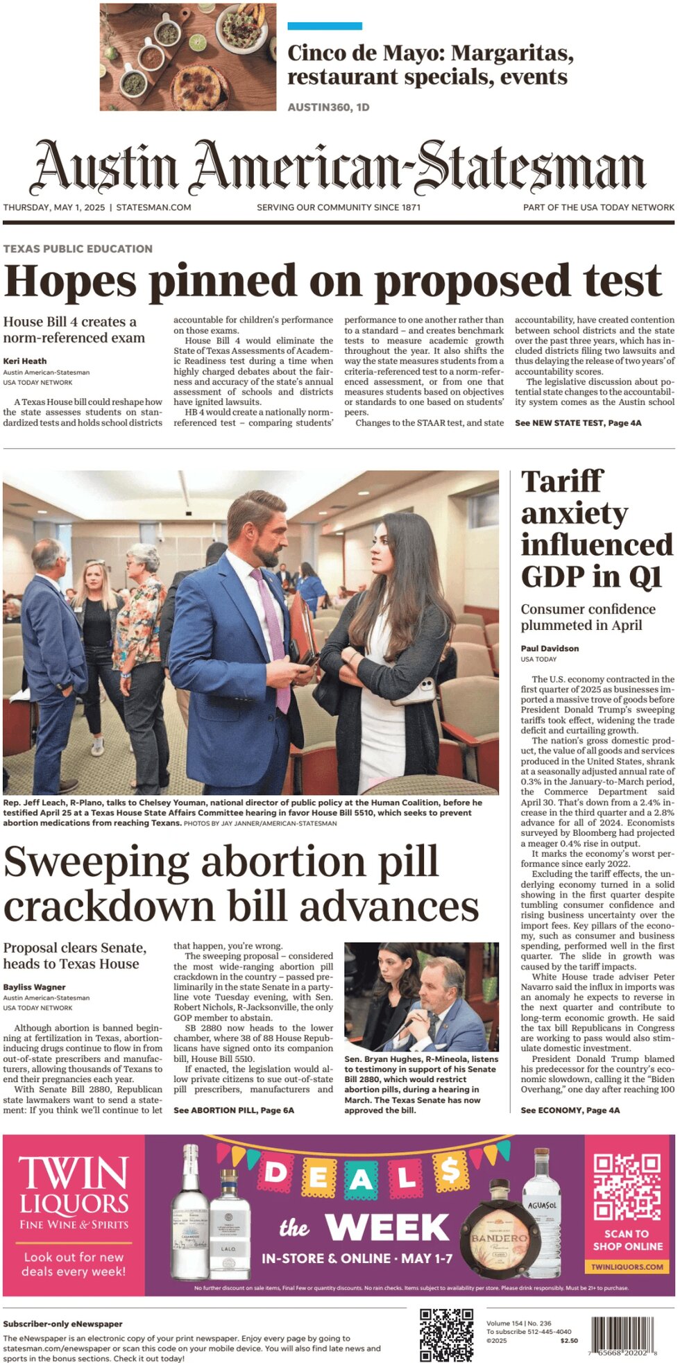 Prima Pagina Austin American-Statesman 01/05/2025