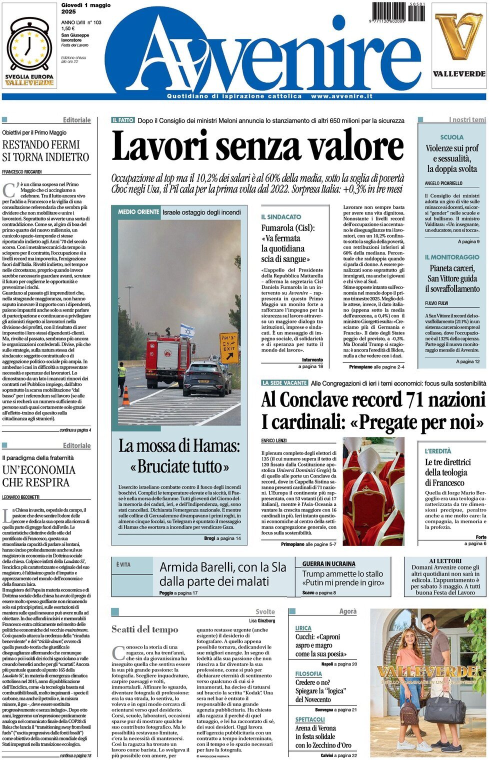 Prima Pagina Avvenire 01/05/2025