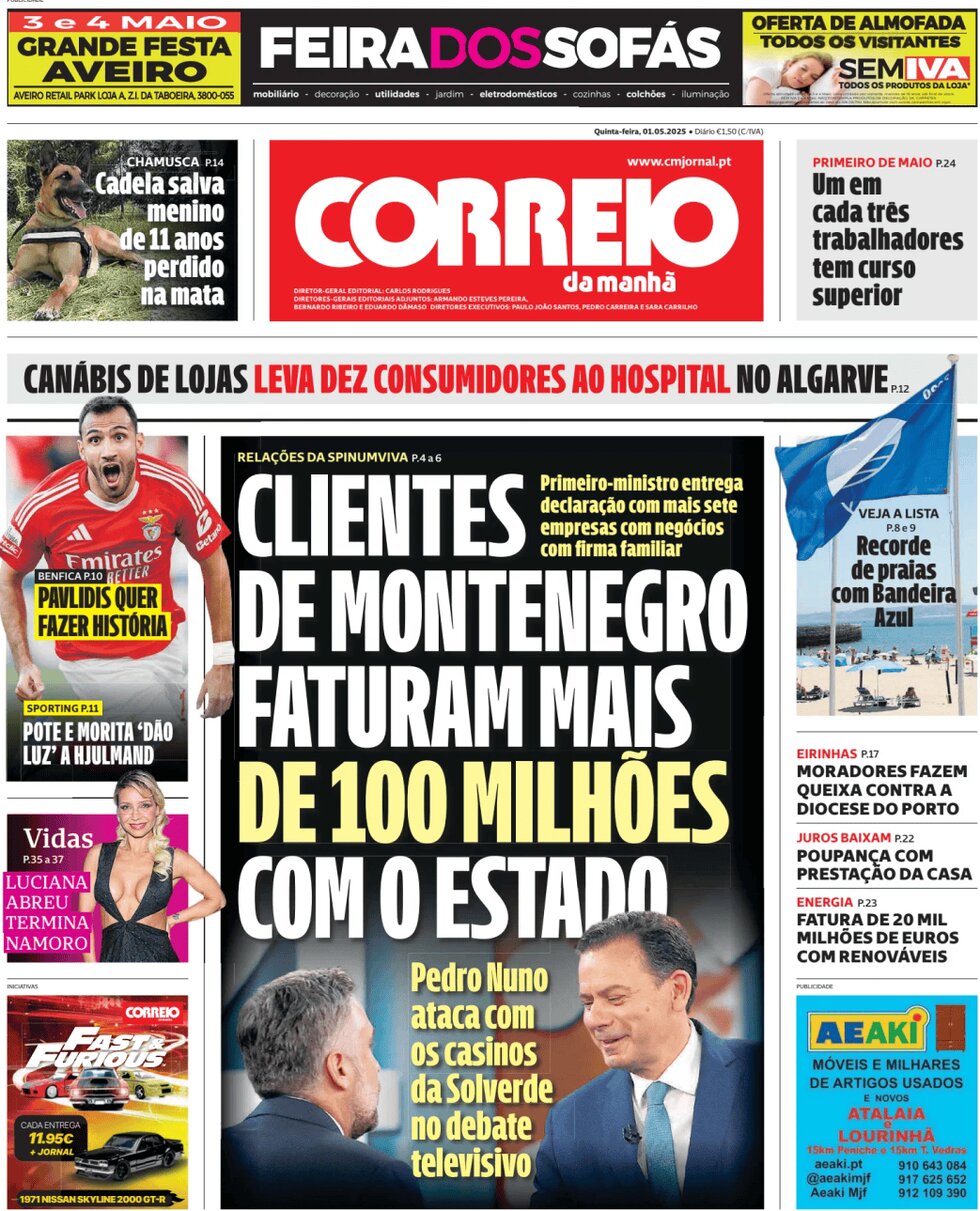 Prima Pagina Correio da Manhã 01/05/2025