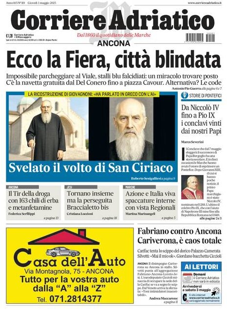 Prima Pagina Corriere Adriatico (Ancona) 01/05/2025