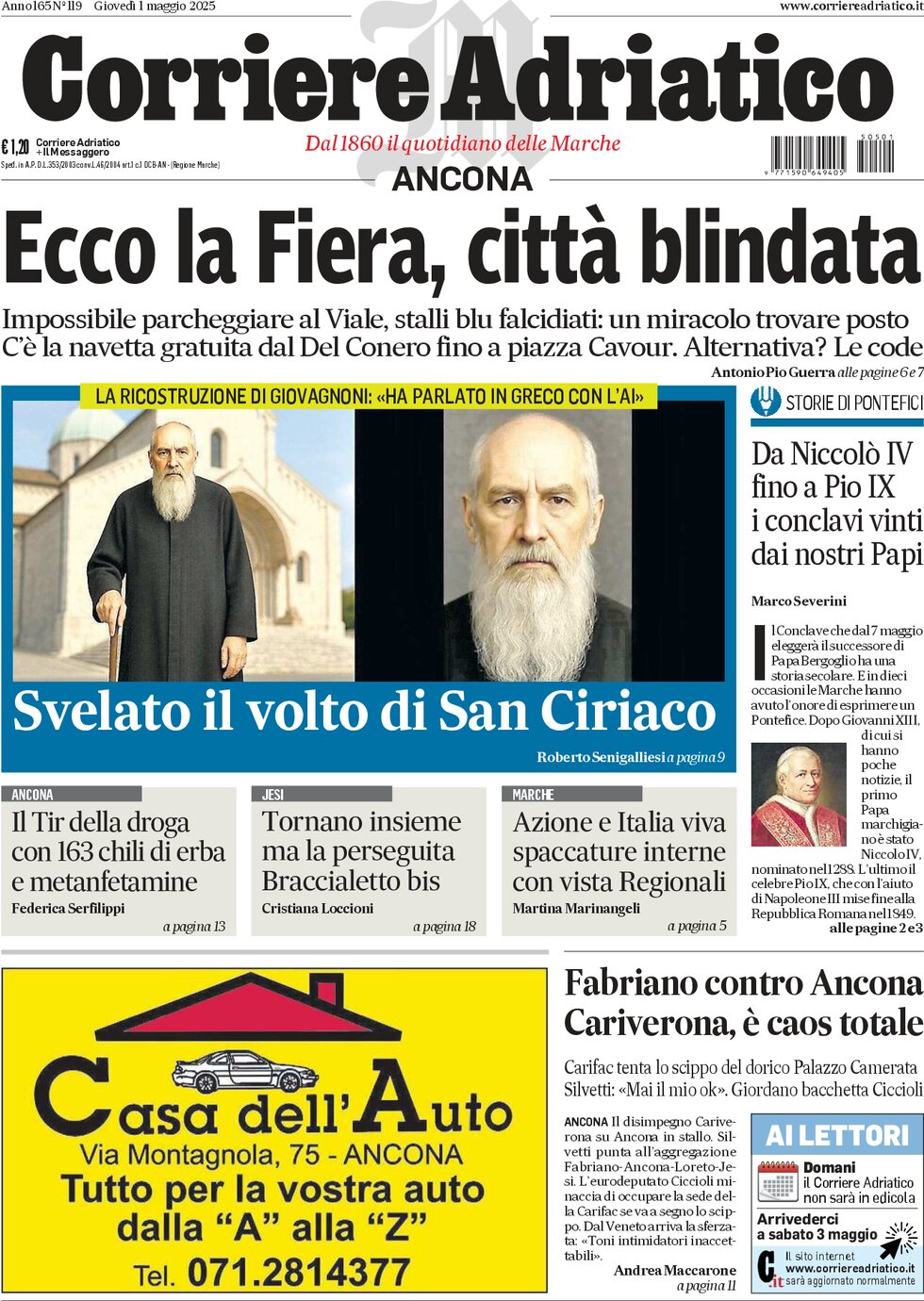 Prima Pagina Corriere Adriatico (Ancona) 01/05/2025