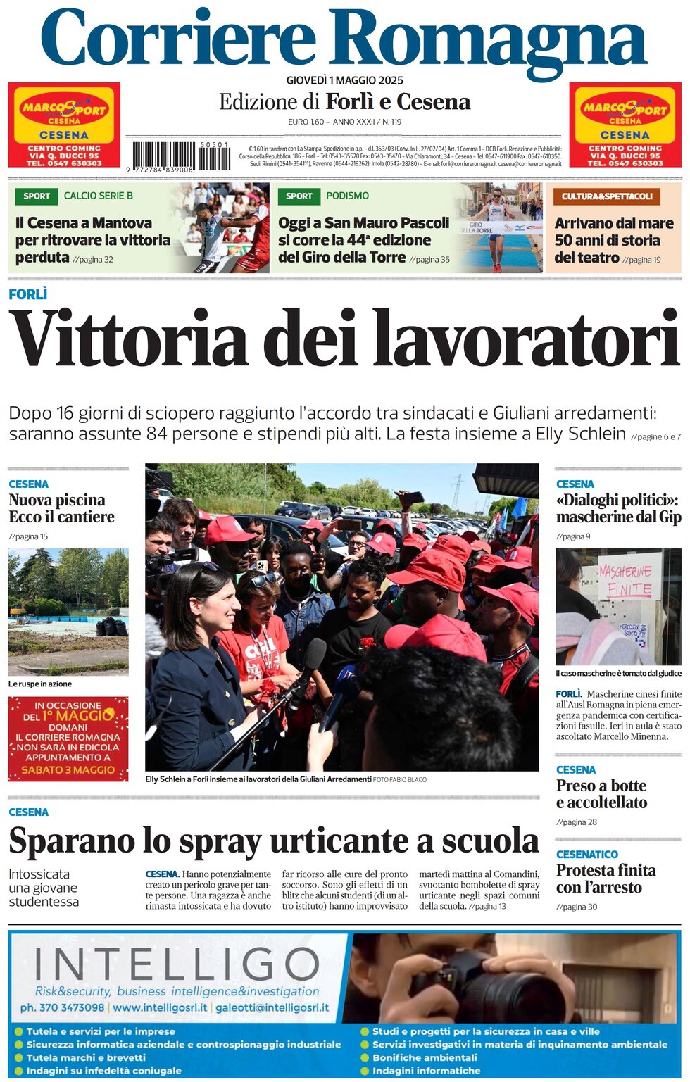Prima Pagina Corriere Romagna (Forlì e Cesena) 01/05/2025