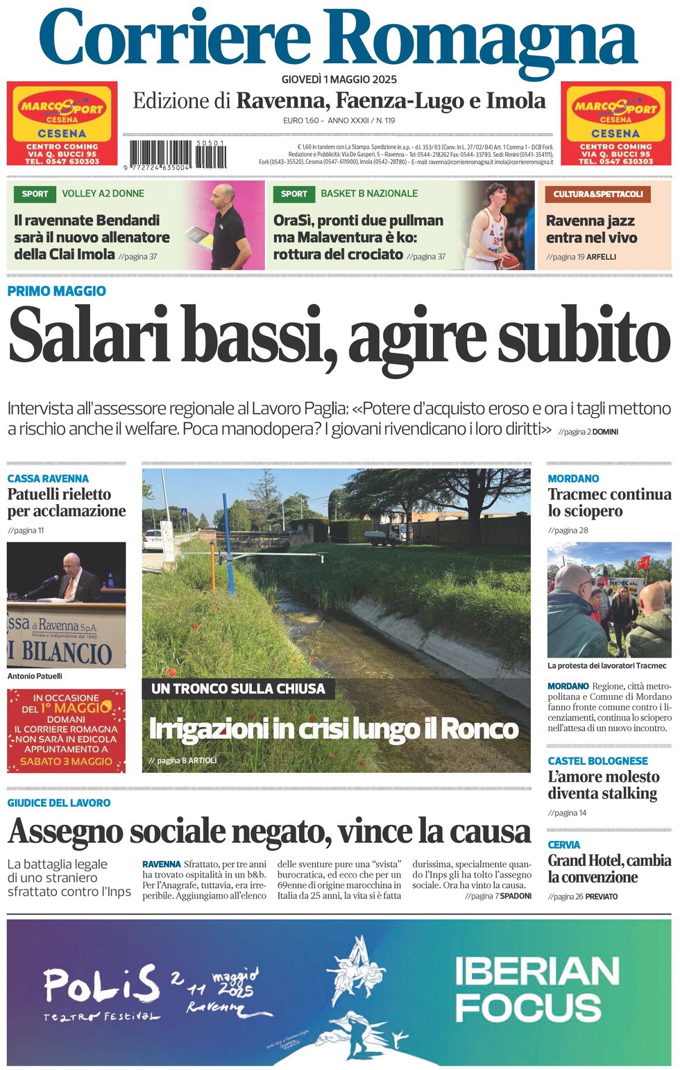 Prima Pagina Corriere Romagna (Ravenna e Imola) 01/05/2025
