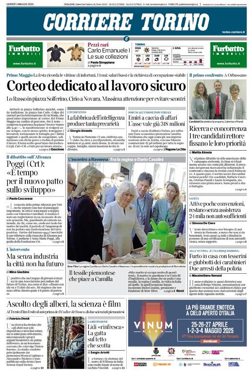 Prima Pagina Corriere Torino 01/05/2025