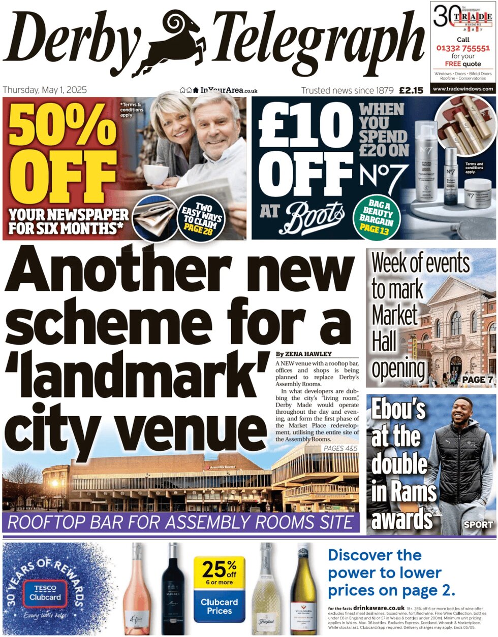 Prima Pagina Derby Telegraph 01/05/2025